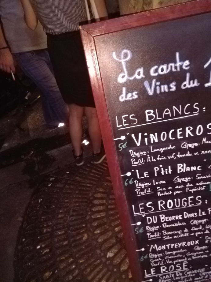 Natural wine bar menu